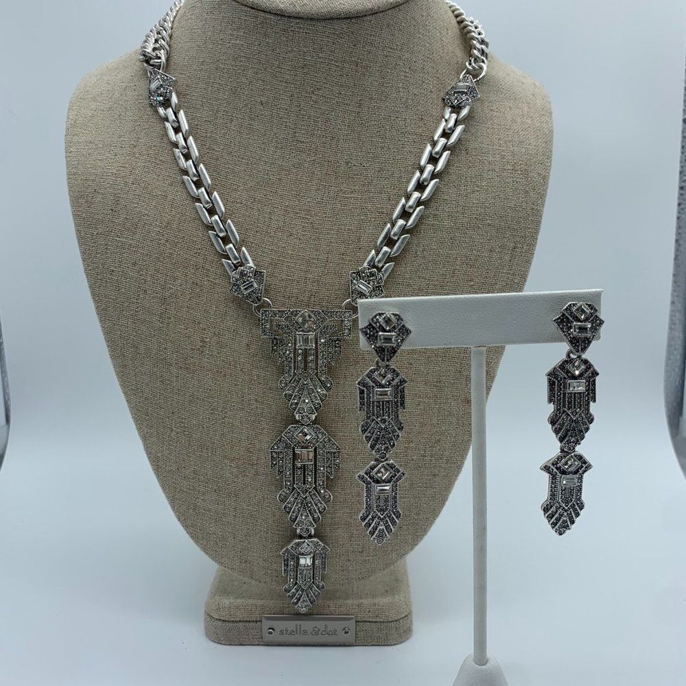 Stella & Dot Set! - Casablanca Long Pave Crystal Necklace & Chandelier Earrings